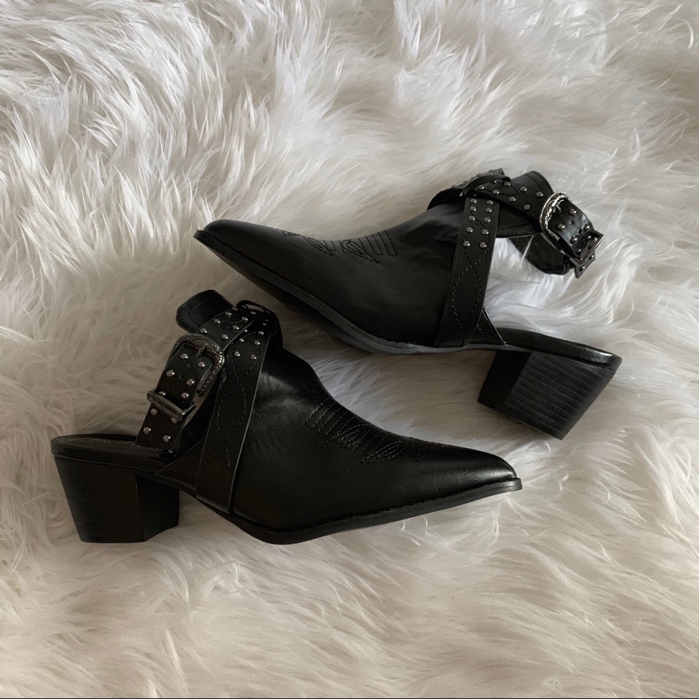 🆕 Western Buckle Cut Out Heel Ankle Boot
